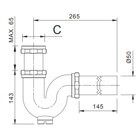 SIPHON COMPLET 2 pouces diam 50mm en laiton chromé