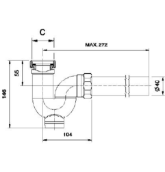 SIPHON COMPLET 1,5 pouces diam 40mm en laiton chromé