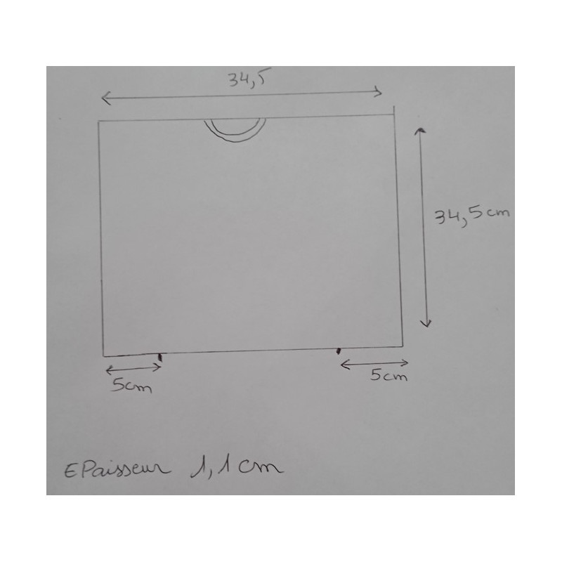 Filtre pour hotte tricot inox 345xH345x11mm, 2 pions à 50mm du bord en bas, poignée centrée en haut