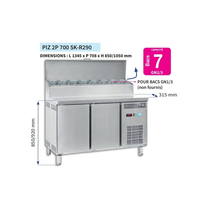 Tour 700 GN1/1 Snack 1420x700xH850/920 mm - Capacité : 7 Bacs GN1/3 + 9 barrettes 1/3 Tour 700 GN1/1 Snack 1420x700xH850/920 mm - Capacité : 7 Bacs GN1/3 + 9 barrettes 1/3