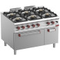Fourneau 6 feux sur four gaz GN 2/1 et armoire neutre fermée Fourneau 6 feux sur four gaz GN 2/1 et armoire neutre fermée