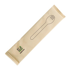 Cuillères-fourchettes en bois emballées individuellement Fiesta Compostable (lot de 500)