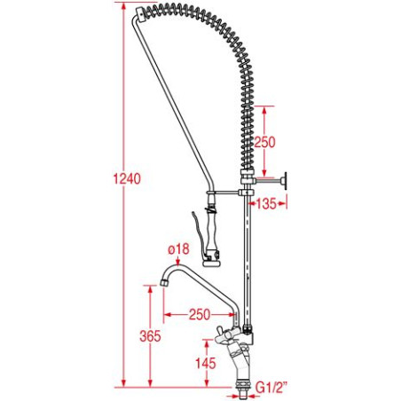 Douchette bi-trou grande cuisine MONOLIGHT BI-MITIGEUR (poignées surélevées)