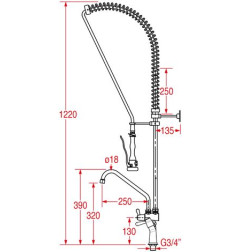 Douchette bi-trou grande cuisine MONOLIGHT BI-MITIGEUR (poignées surélevées)
