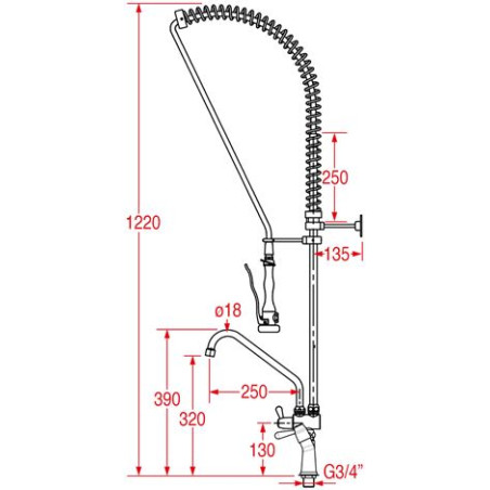 Douchette bi-trou grande cuisine MONOLIGHT BI-MITIGEUR (poignées surélevées)