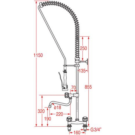 Douchette bi-trou grande cuisine MONOLIGHT BI-MITIGEUR (poignées surélevées)