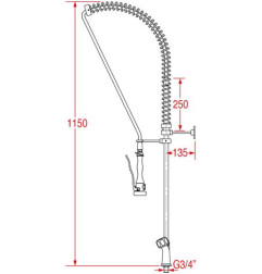 Douchette bi-trou grande cuisine MONOLIGHT BI-MITIGEUR (sans robinet, poignées surélevées)