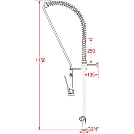 Douchette bi-trou grande cuisine MONOLIGHT BI-MITIGEUR (sans robinet, poignées surélevées)