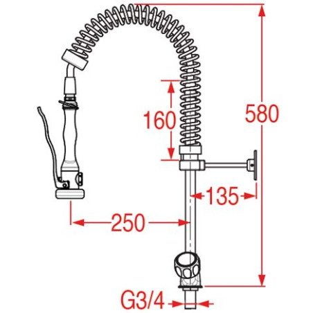 Douchette professionnelle grande cuisine MONOLIGHT BI-MITIGEUR (sans robinet) HAUTEUR 600MM
