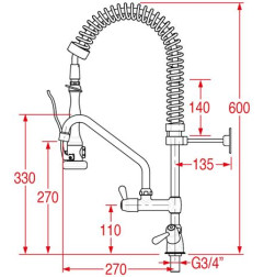 Douchette professionnelle grande cuisine MONOLIGHT BI-MITIGEUR (+270) HAUTEUR 600MM