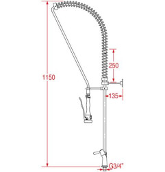 Douchette bi-trou grande cuisine MONOLIGHT BI-MITIGEUR (sans robinet, poignées surélevées)