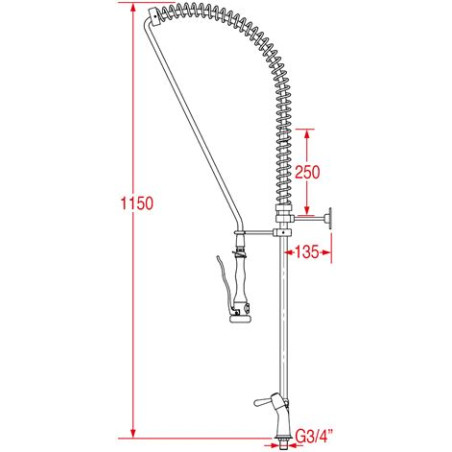 Douchette bi-trou grande cuisine MONOLIGHT BI-MITIGEUR (sans robinet, poignées surélevées)