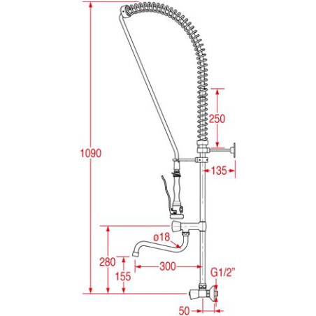 Douchette bi-trou grande cuisine MONOLIGHT (trous des robinets en mural)