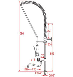 Douchette professionnelle grande cuisine MONOLIGHT (sans mitigeur, pour commande à pédale)
