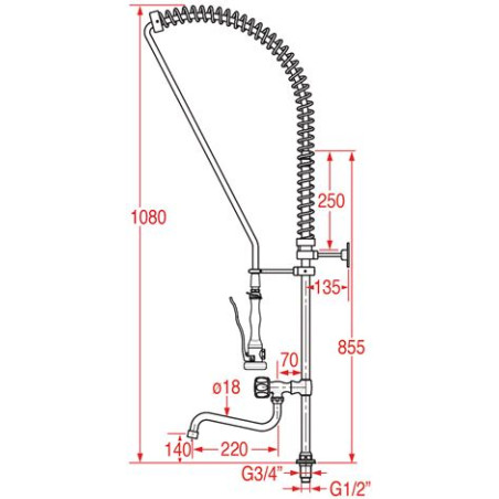Douchette professionnelle grande cuisine MONOLIGHT (sans mitigeur, pour commande à pédale)