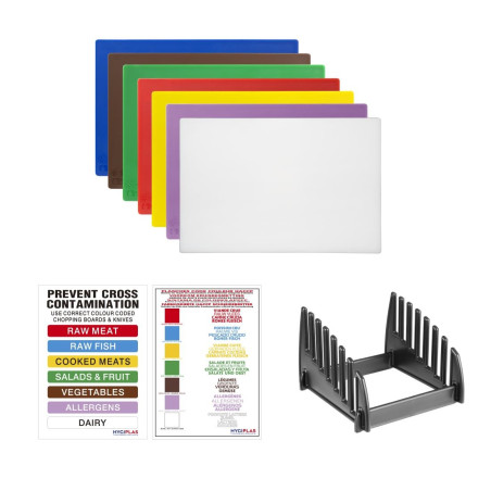 Set de 7 planches à découper basse densité Hygiplas épaisseur 10mm avec support et poster