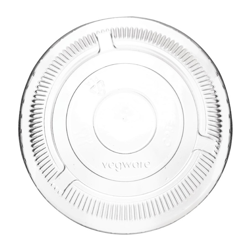 Couvercles plats PLA sans trou compostables pour gobelets boissons froides Vegware série 96 (lot de 1000)