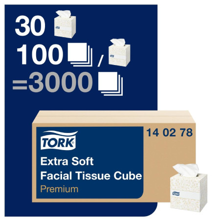 Boîtes cubes de mouchoirs extra doux 2 plis Tork Premium 2 plis (30x100)