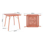 Table carrée à lattes en acier Bolero terracotta