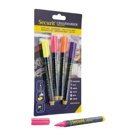 Marqueurs craie liquide Securit pointe 1-2mm couleurs tropicales (lot de 4)