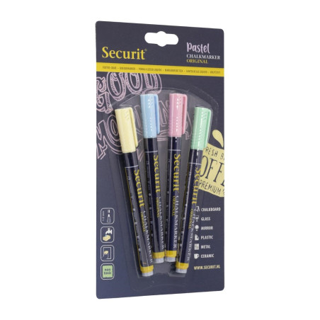 Marqueurs craie liquide Securit pointe 1-2mm couleurs pastel (lot de 4)