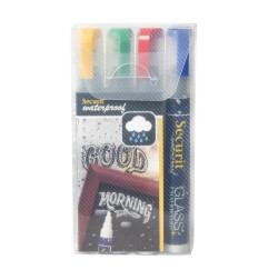 Marqueurs craie waterproof Securit (verre+ ardoise) pointe 2-6mm rouge, vert, jaune, bleu (lot de 4)