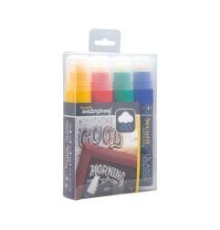 Marqueurs craie waterproof Securit (verre+ ardoise) pointe 7-15mm rouge, vert, jaune, bleu (lot de 4)