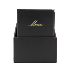 Boîte avec 20 protège-menus simili cuir A4x4 Securit Classic noirs