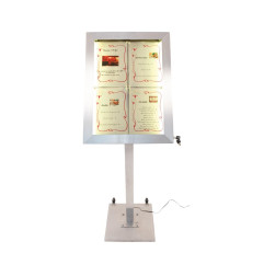 Porte-menu mural à LED couleurs en inox Securit 4xA4