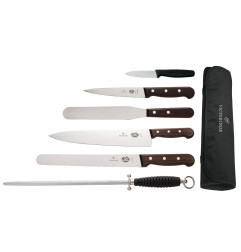 Ensemble couteaux manche en bois de rose, couteau de cuisinier 250mm et étui Victorinox