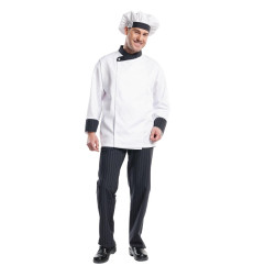 Pantalon de cuisine mixte Chaud Devant Avanti rayé noir et gris 58