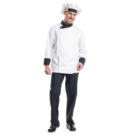 Pantalon de cuisine mixte Chaud Devant Avanti rayé noir et gris 58