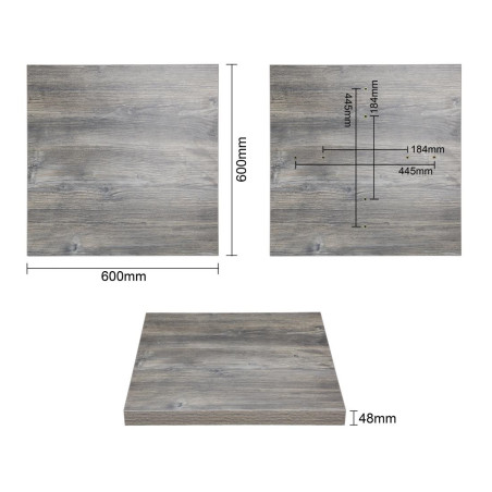 Plateau de table carré pré-percé en mélamine Bolero gris 600 mm