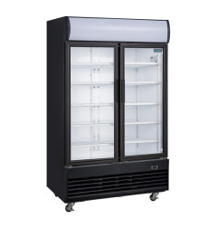 Vitrine réfrigérée positive 2 portes battantes avec caisson lumineux Polar Série G 950L noire