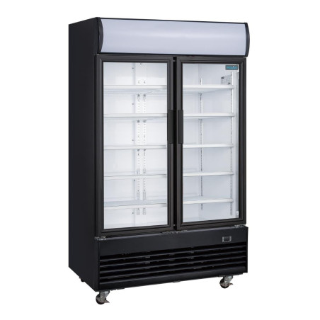 Vitrine réfrigérée positive 2 portes battantes avec caisson lumineux Polar Série G 950L noire