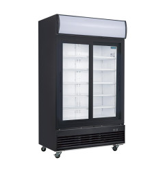 Vitrine réfrigérée positive 2 portes coulissantes avec caisson lumineux Polar Série G 950L noire