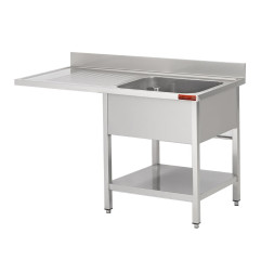 Plonge avec dosseret 1 bac et sous-tablette à gauche et 1 égouttoir et espace LV à droite Gastro M 1200x700x850mm