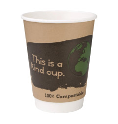 Gobelets boissons chaudes compostables en PLA double paroi Fiesta Compostable 355ml (x500)