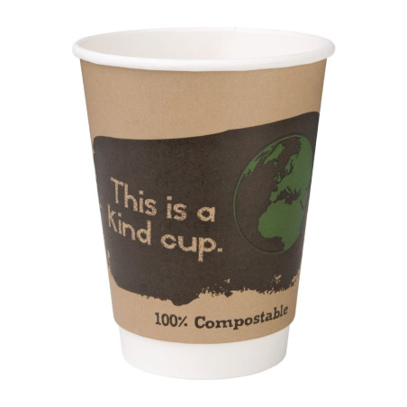 Gobelets boissons chaudes compostables en PLA double paroi Fiesta Compostable 355ml (x500)