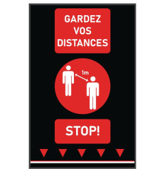 Tapis de distanciation sociale 100x65cm rouge - personnes (attention : texte français 1m)