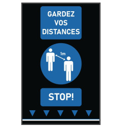 Tapis de distanciation sociale 100x65cm bleu - personnes (attention : texte français 1m)