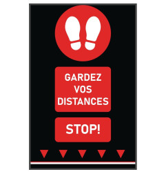 Tapis de sol distanciation sociale 100x65cm rouge - empreintes de pas (attention : texte français et 1m)