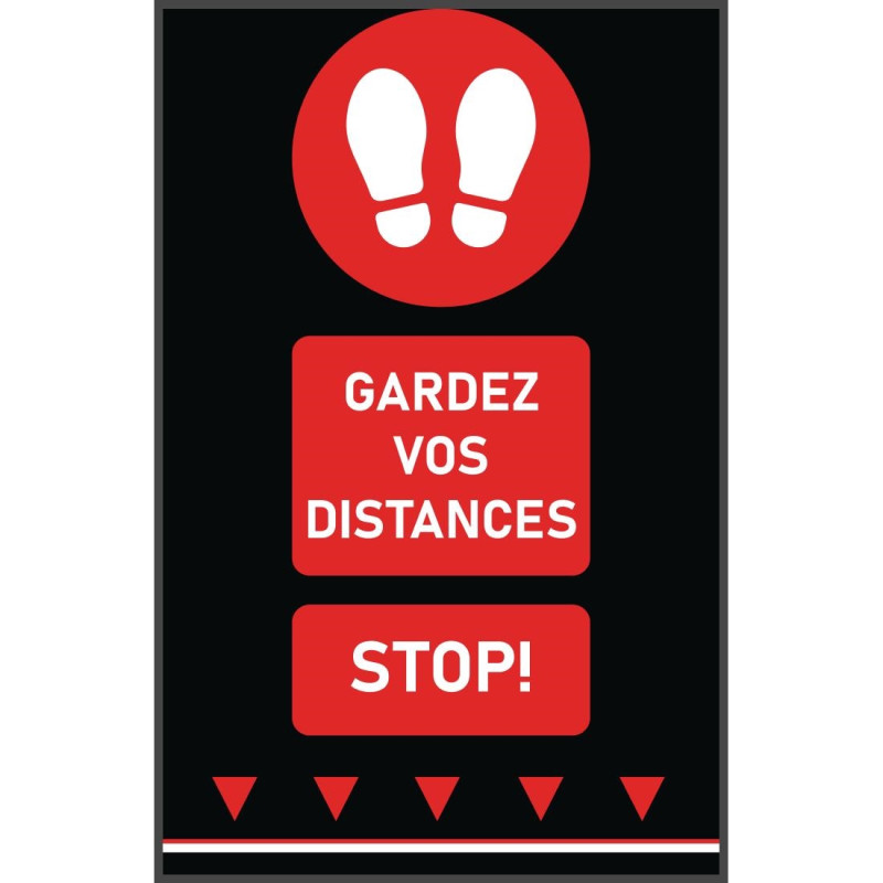 Tapis de sol distanciation sociale 100x65cm rouge - empreintes de pas (attention : texte français et 1m)