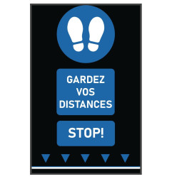 Tapis de sol distanciation sociale 100x65cm bleu - empreintes de pas (attention : texte français et 1m)
