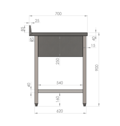 TABLE CHEF + SOUS-TABLETTE + CUVE A DROITE (1800X700H900mm)