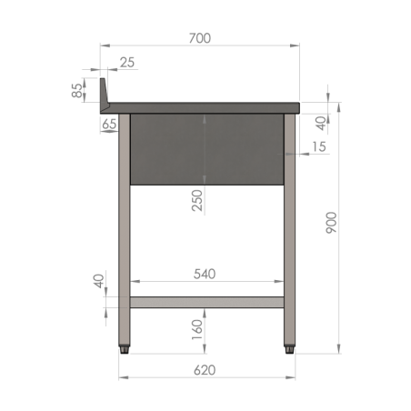 TABLE CHEF + SOUS-TABLETTE + CUVE A DROITE (1800X700H900mm)