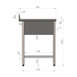 TABLE CHEF + SOUS-TABLETTE + CUVE A DROITE (1800X700H900mm)