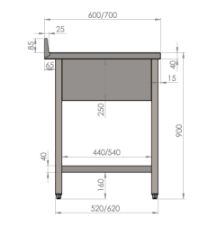 Plonge 800x700xH900mm avec bac 600x500xH325mm