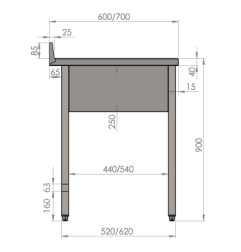 Plonge 1200x700xH900mm avec bac 500x500xH325mm