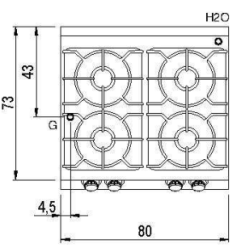 Fourneau gaz 4 feux vifs Gastro M 70/80 PCG